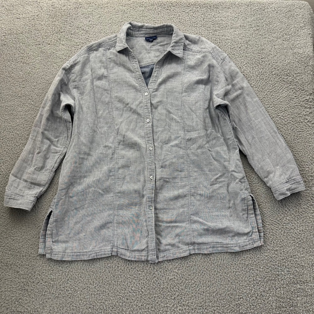 Pure Jill Indigo Womens XL Tall Blue White Striped Cotton Button Down Tunic Top